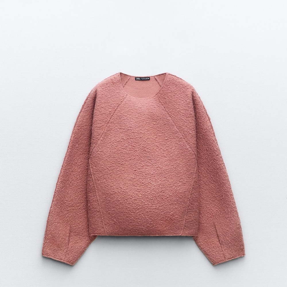 Zara Boucle Sweatshirt | Chalk Pink | Like New | Size Large (oversized fit)
